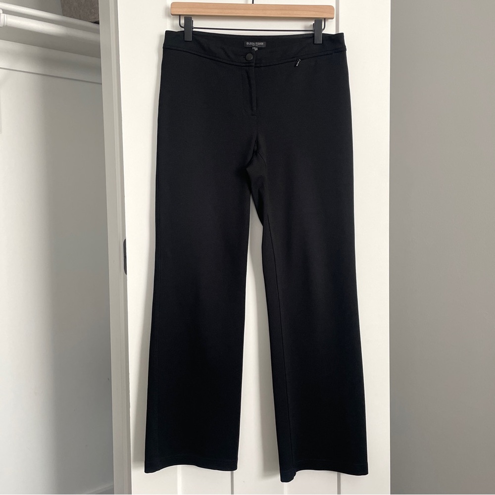 Eileen Fisher Heavyweight Rayon Knit Slim Pant Black Small Petite